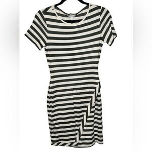 41 Hawthorn Brigitte Knit Faux Wrap Knit Dress Olive and White Striped‎ Size S